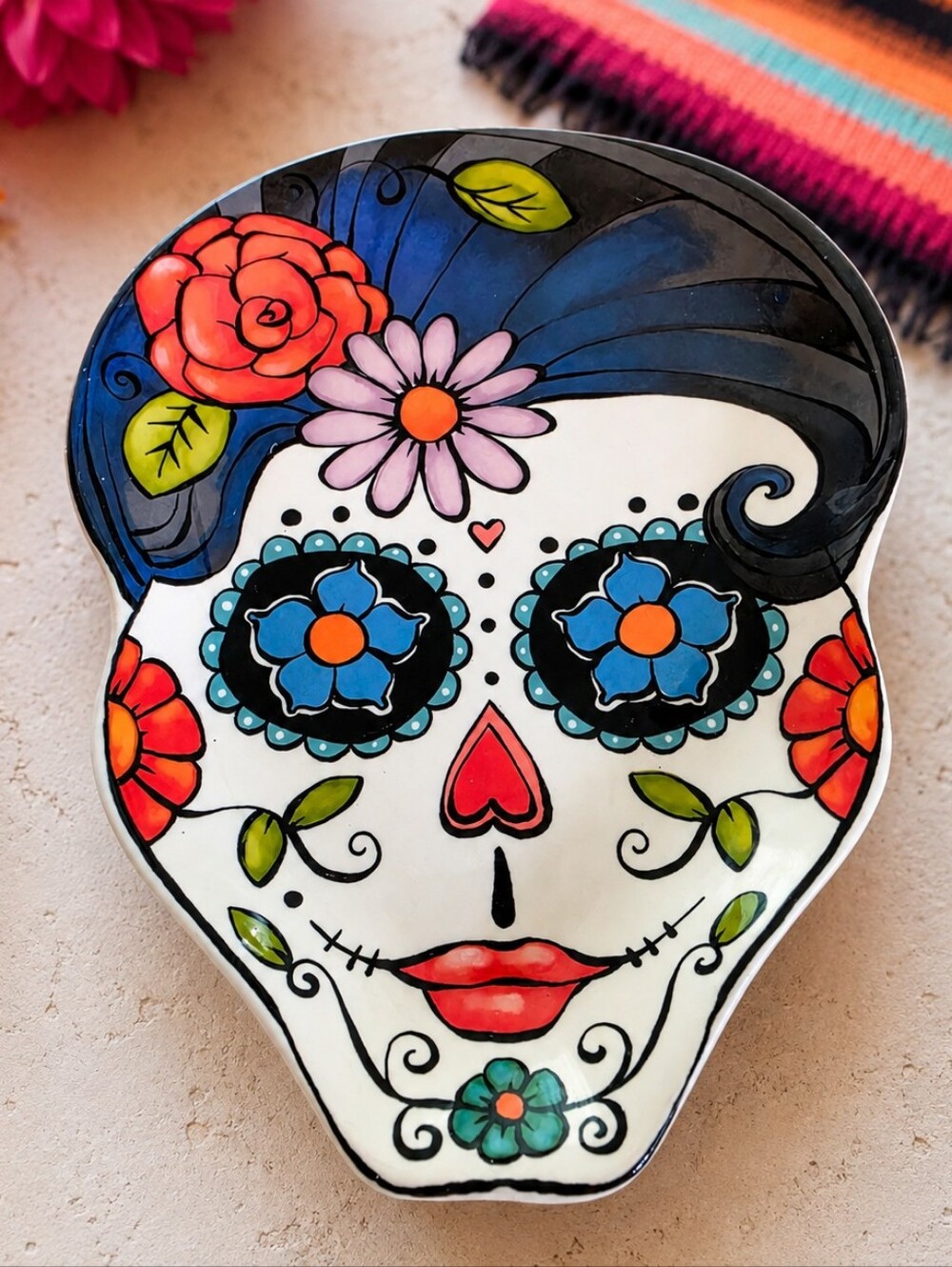 Cracker Barrel Day of the Dead Sugar Skull Trinket Dish 7.5"
